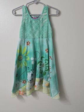 Girls' Mint Green Lace-Top Floral Skater Dress